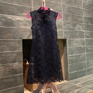Lace dress, color: dark blue, used 3 times, turtle neck, sleeveless